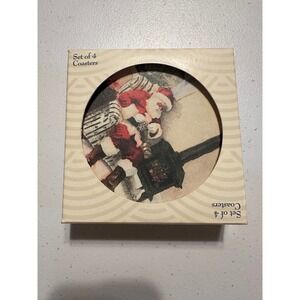 Vintage CoasterStone Judy Buswell Santa Claus Christmas Stone Coasters Set of 4